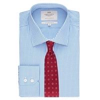Men\'s Formal Blue and White Gingham Check Slim Fit Shirt - Single Cuff - Easy Iron