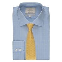 Men\'s Formal Blue & Yellow Prince of Wales Check Slim Fit Shirt - Single Cuff - Easy Iron