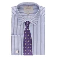 Men\'s Formal Blue & Lilac Multi Stripe Extra Slim Fit Shirt - Double Cuff - Easy Iron