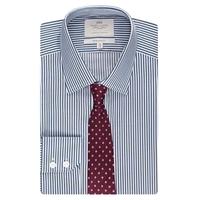 Men\'s Formal Navy & White Bengal Stripe Extra Slim Fit Shirt - Single Cuff - Easy Iron