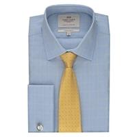 Men\'s Formal Blue & Yellow Prince of Wales Check Extra Slim Fit Shirt - Double Cuff - Easy Iron