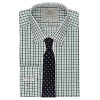 Men\'s Formal White & Green Grid Check Extra Slim Fit Shirt - Single Cuff - Easy Iron