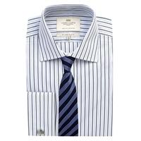 Men\'s White & Blue Multi Stripe Slim Fit Office Shirt - Double Cuff