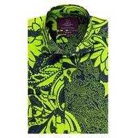 Men\'s Curtis Black & Green Paisley Slim Fit Shirt - High Collar - Single Cuff