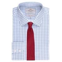mens formal blue white grid check extra slim fit shirt single cuff eas ...
