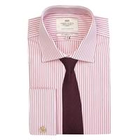 Men\'s White & Fuchsia Fine Stripe Slim Fit Cotton Shirt - Double Cuff - Easy Iron
