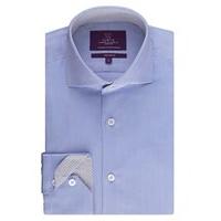 mens curtis blue herringbone slim fit shirt high collar single cuff