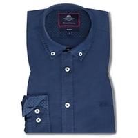 Men\'s Navy Garment-Dyed Oxford Slim Fit Shirt - Single Cuff