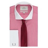 Men\'s Formal Red & White Stripe Slim Fit Shirt - Windsor Collar - Double Cuff - Easy Iron