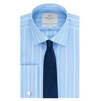 mens formal blue navy multi stripes slim fit shirt double cuff easy ir ...