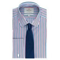 Men\'s Formal Blue & Red Multi Stripe Extra Slim Fit Shirt - Double Cuff - Easy Iron