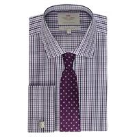 Men\'s Purple & Lilac Multi Check Slim Fit Shirt - Double Cuff - Easy Iron
