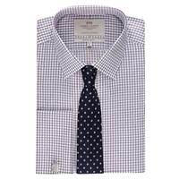Men\'s Formal Purple & White Multi Check Extra Slim Fit Shirt - Double Cuff - Easy Iron