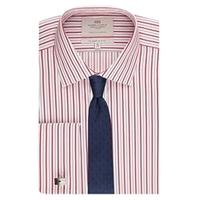 Men\'s White & Red Multi Stripe Slim Fit Shirt - Double Cuff - Easy Iron