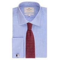 mens blue oxford slim fit shirt double cuff easy iron