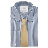 Men\'s Navy & White Bengal Stripe cotton Slim Fit Shirt - Double Cuff - Easy Iron