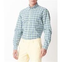 Men\'s Green & Blue Gingham Check Oxford Slim Fit Shirt - Single Cuff
