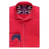 mens curtis red slim fit shirt with contrast detail high collar single ...