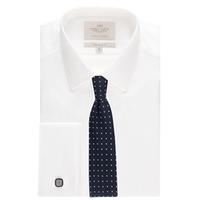 Men\'s Formal White Herringbone Extra Slim Fit Shirt - Double Cuff - Easy Iron