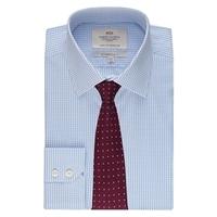 Men\'s White & Blue Grid Check Slim Fit Shirt - Single Cuff - Easy Iron