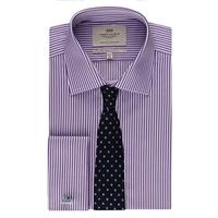 Men\'s Purple & White Bengal Stripe Slim Fit Shirt - Double Cuff - Easy Iron