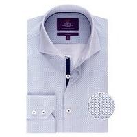 mens curtis blue geometric slim fit shirt high collar single cuff