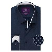 mens curtis navy spot slim fit shirt single cuff