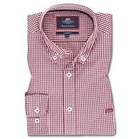Men\'s White & Red Check Washed Cotton Oxford Classic Fit Shirt - Single Cuff