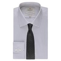 Men\'s Grey & White Bengal Stripe Slim Fit Shirt - Single Cuff - Easy Iron