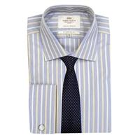 Men\'s Blue & Yellow Multi Stripe Slim Fit Cotton Shirt - Double Cuff - Easy Iron