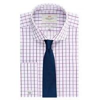 mens formal purple white grid check slim fit shirt windsor collar doub ...