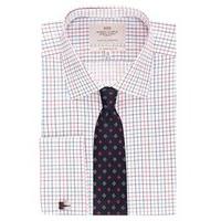 Men\'s Formal Red & Navy Multi Checks Slim Fit Shirt - Double Cuff - Easy Iron