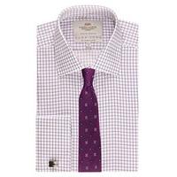 mens formal purple white grid check slim fit shirt double cuff easy ir ...