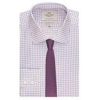 mens white lilac small grid check slim fit shirt single cuff easy iron
