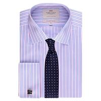 mens blue pink multi stripe slim fit shirt double cuff easy iron