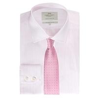 Men\'s White & Pink Stripe Slim Fit Shirt - Single Cuff - Easy Iron