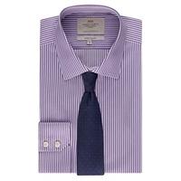Men\'s Formal Purple & White Bengal Stripe Extra Slim Fit Shirt - Single Cuff - Easy Iron