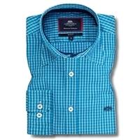 Men\'s Blue & White Medium Check Oxford Slim Fit Shirt - Single Cuff