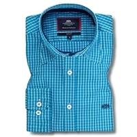 mens blue white medium check oxford slim fit shirt single cuff