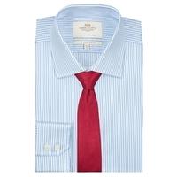 Men\'s Formal Blue & White Bengal Stripe Slim Fit Shirt - Single Cuff - Easy Iron