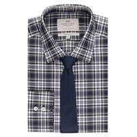 Men\'s Formal Olive Green & Navy Check Extra Slim Fit Shirt - Single Cuff - Easy Iron