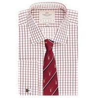 Men\'s Formal White & Red Grid Check Slim Fit Shirt - Double Cuff - Easy Iron