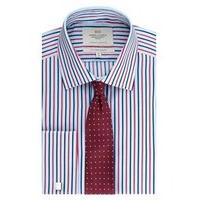 mens formal blue and red multi stripes slim fit shirt double cuff easy ...