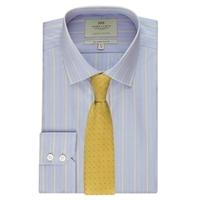 mens blue yellow multi stripe slim fit shirt single cuff easy iron