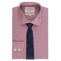 Men\'s Formal Red & Navy Gingham Check Slim Fit Shirt - Single Cuff - Easy Iron