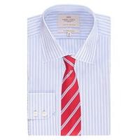 mens formal light blue white stripe slim fit shirt single cuff easy ir ...