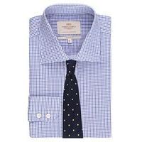 Men\'s Formal Blue & Navy Gingham Check Classic Fit Shirt - Single Cuff - Easy Iron