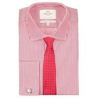 Men\'s Red & White Bengal Stripe Slim-Fit Shirt - Double Cuff - Easy Iron