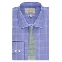 Men\'s Blue & Green Prince of Wales Check Slim Fit Shirt - Single Cuff - Easy Iron