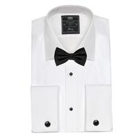 Men\'s Formal White Pleated Slim Fit Evening Shirt - Semi Cutaway Collar - Double Cuff - Easy Iron